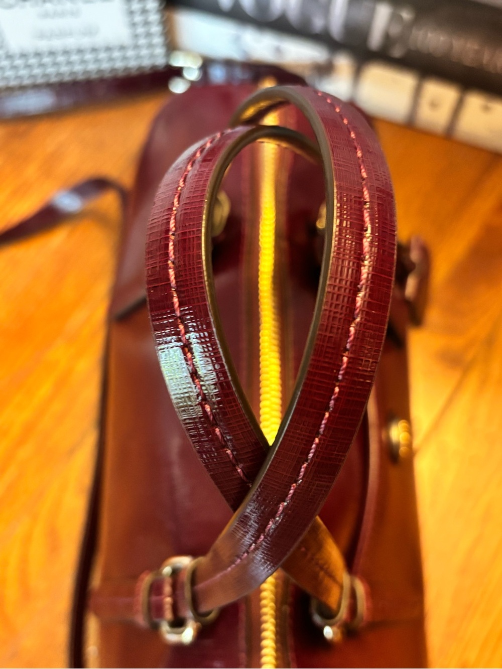 Coach Peyton Nancy Satchel F31403 Burgundy Oxblood Patent Crossgrain Leather EUC - Picture 7 of 12